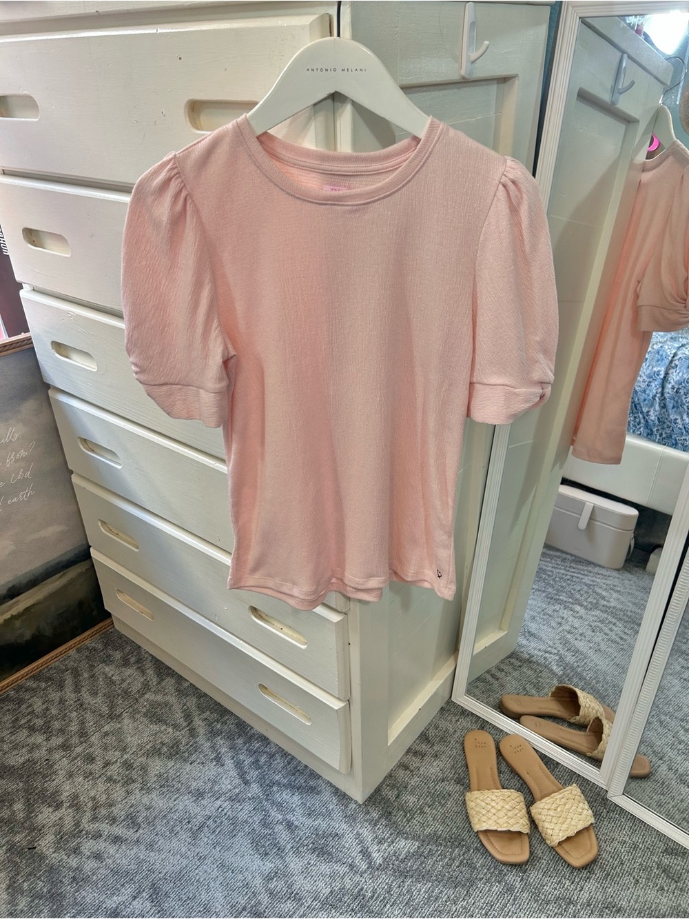 Stella & Dot Light Pink Ballerina Textured Knit Puff Sleeve Blouse✨